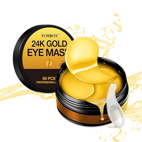 Tunbot 24k Gold Eye Mask Pads - 60 Gold Eye Masks, Collagen Hyaluronic Acid Eye Masks, Anti-Aging, Remove Dark Circles, Eye Bags & Wrinkles, Refresh Your Skin, For Men & Women